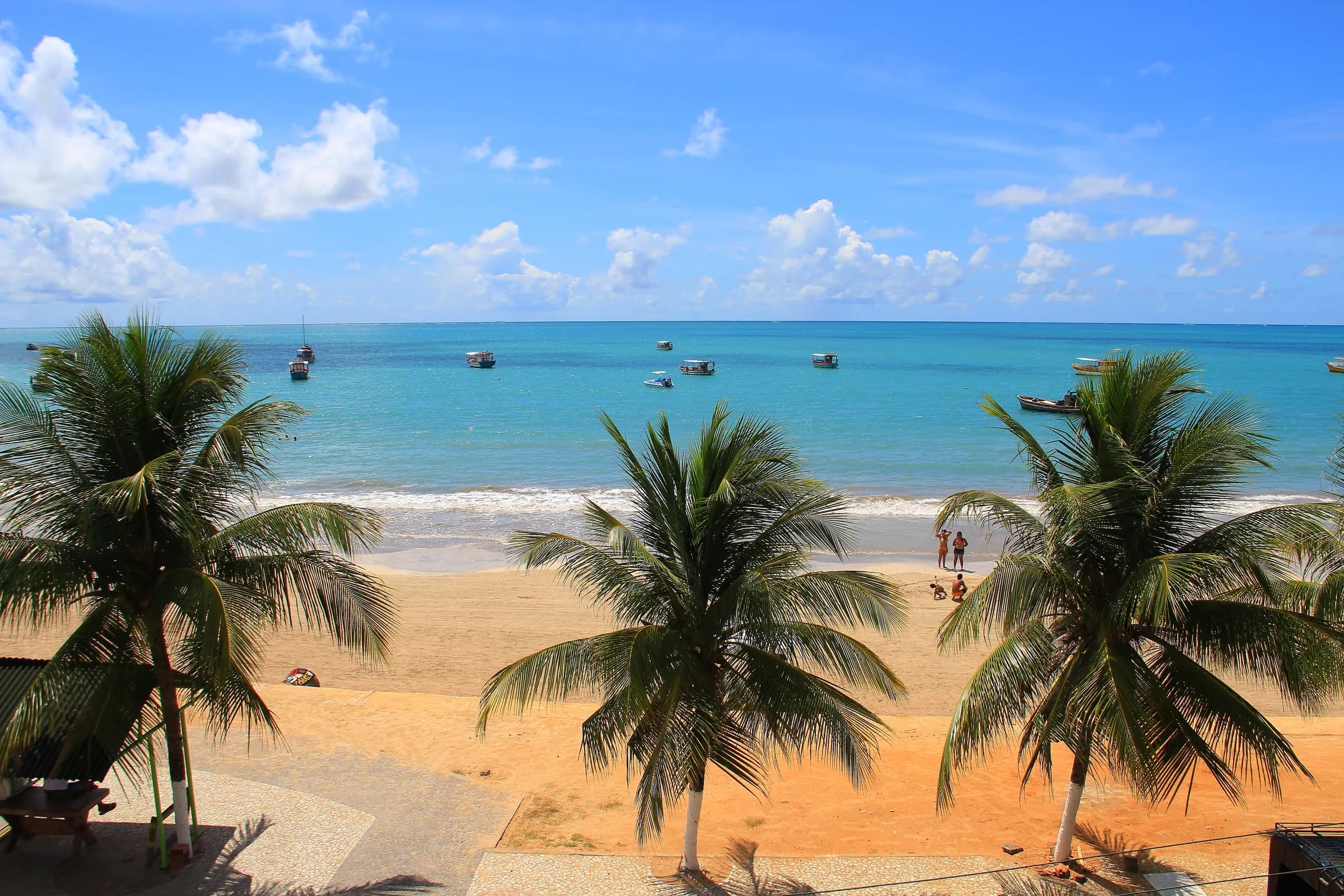 Plage bordée de cocotiers et eaux turquoise à Maragogi, sur la Côte des Coraux.